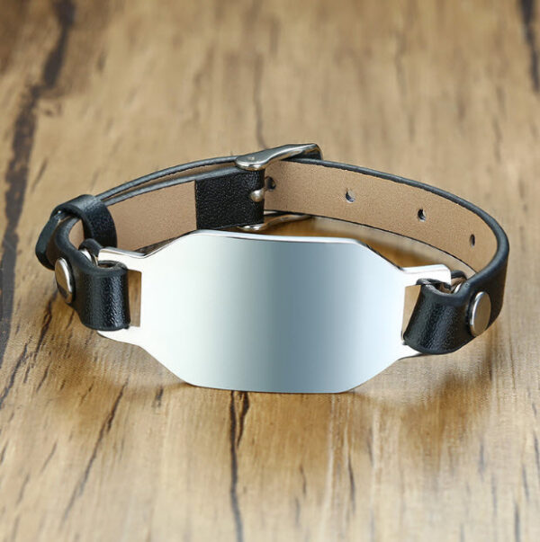 Mens Stainless Steel Adjustable Leather Bracelet - Image 2