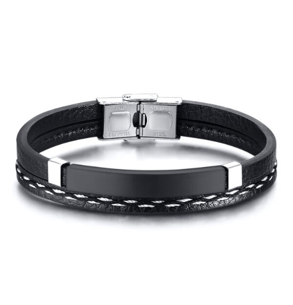 Unisex European Style Stainless Steel Leather Bracelet - Image 6