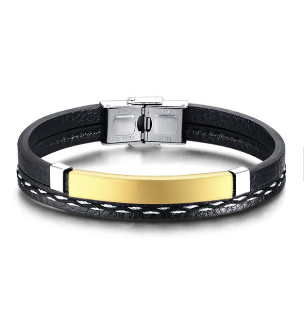 Unisex European Style Stainless Steel Leather Bracelet - Image 5