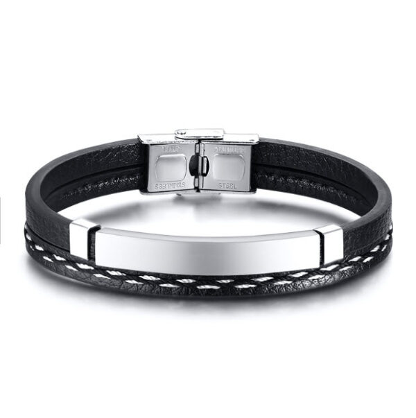 Unisex European Style Stainless Steel Leather Bracelet - Image 4