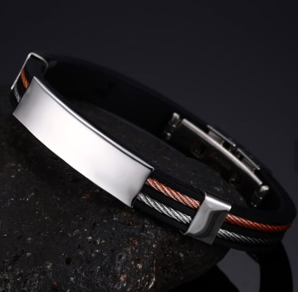 Unisex Stainless Steel Silver & Rose Leather Bracelet - Image 3