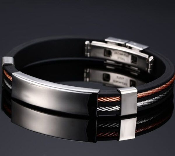 Unisex Stainless Steel Silver & Rose Leather Bracelet - Image 5