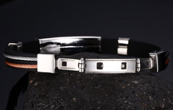 Unisex Stainless Steel Silver & Rose Leather Bracelet - Image 6